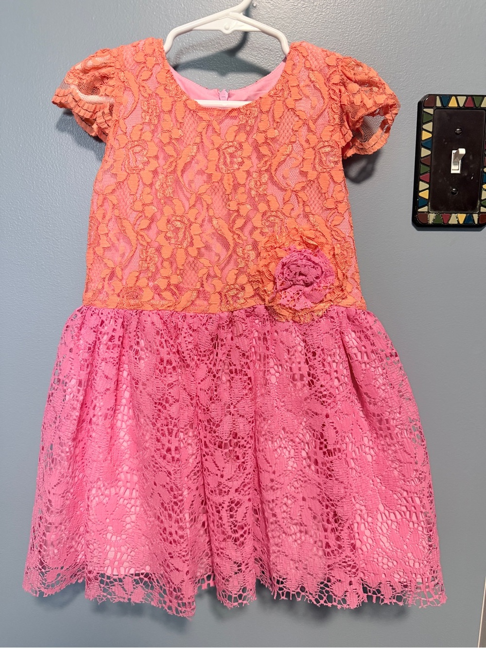 Girl’s Lace Party Dress - Pink & Orange